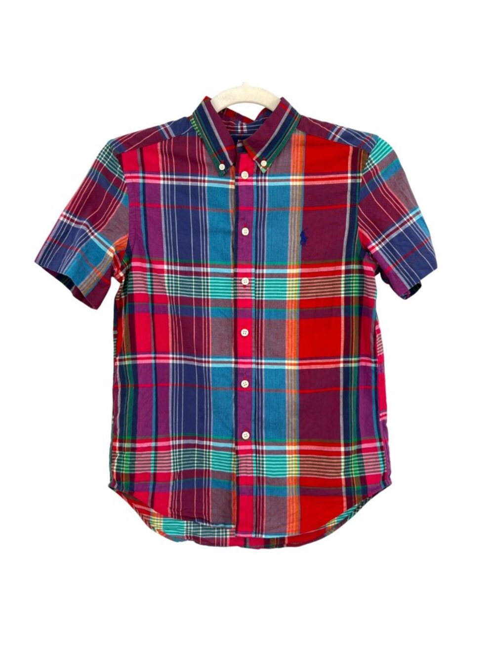 Polo Ralph Lauren Youth Cotton Madras Short-Sleeve Button-Down Shirt Size 10-12